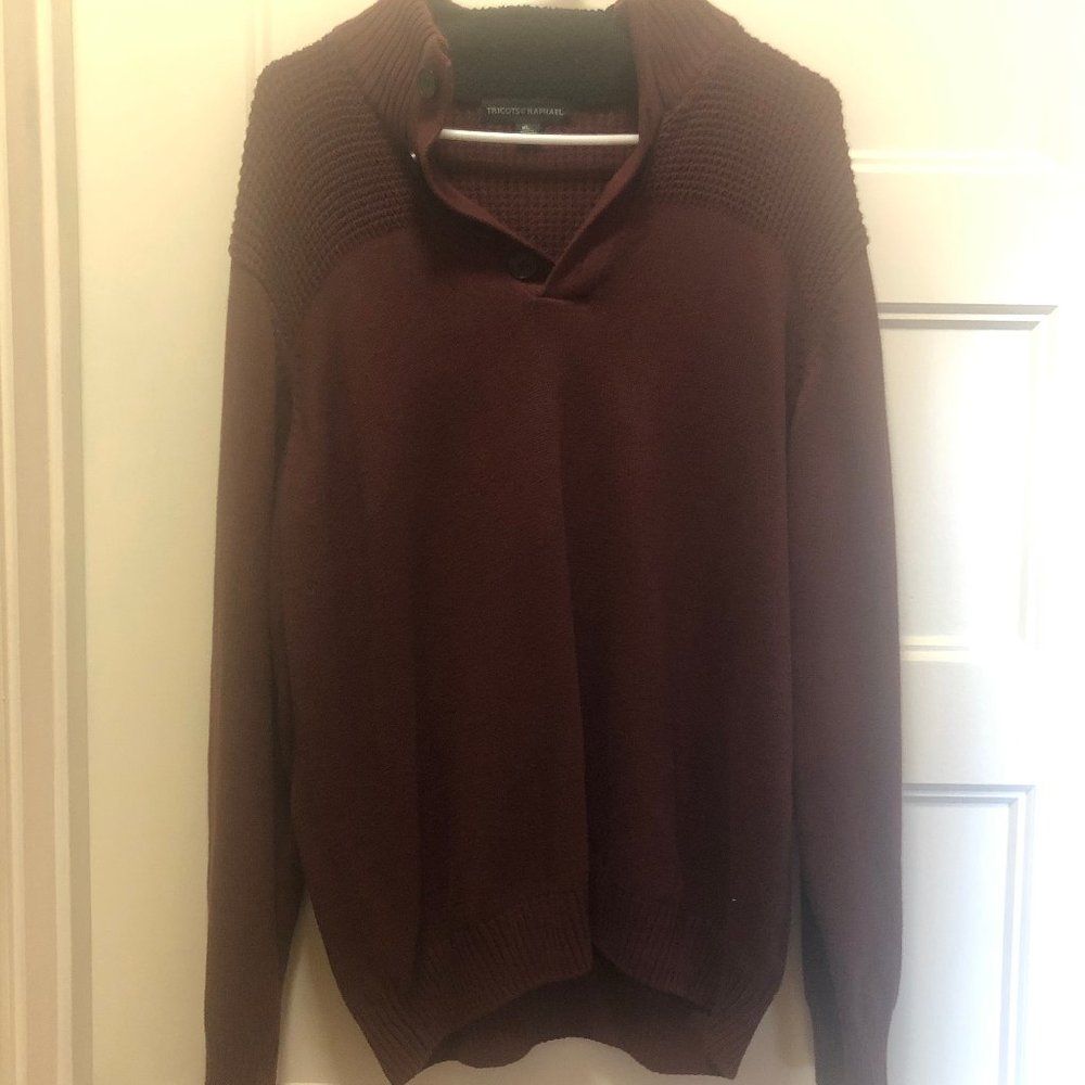 Maroon Men's Sweater button 1/4 closure
